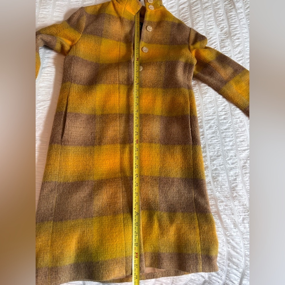 Vintage Plaid Yellow and Brown Women's Coat - Picture 16 of 16